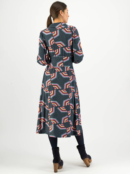 Blutsgeschwister Rot und blau gemustertes Midikleid mit Dreiviertelärmeln Blutsgeschwister Hédoniste Libre