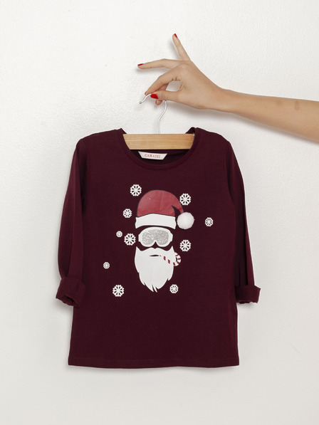 CAMAIEU Burgunderfarbenes Mädchen-Weihnachts-T-Shirt CAMAIEU
