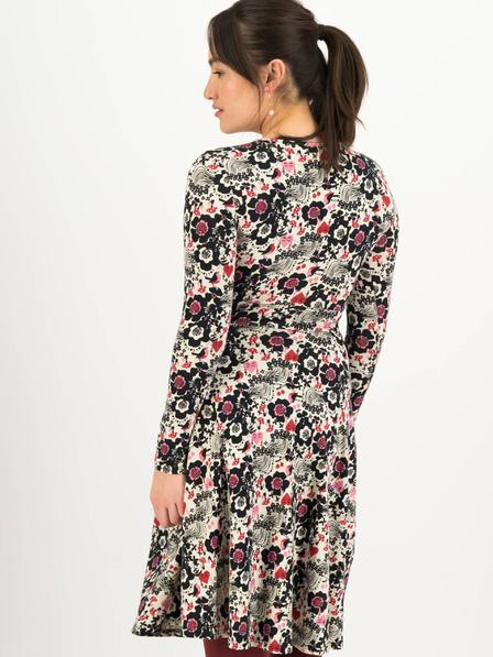 Blutsgeschwister Schwarzes und beigefarbenes geblümtes Damenkleid Blutsgeschwister Hot Knot