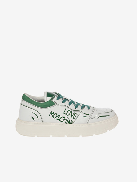 Love Moschino Grüne und weiße Damen Ledersneakers Love Moschino
