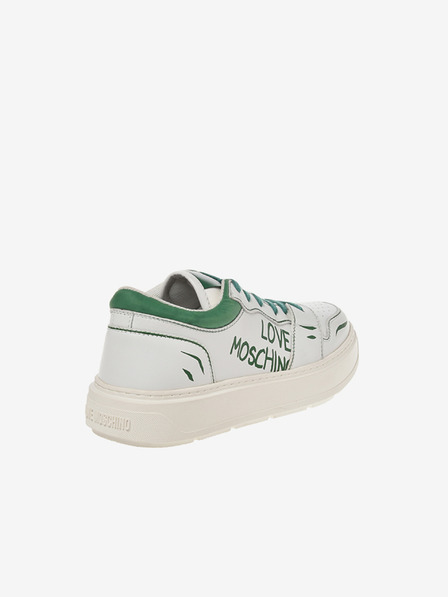 Love Moschino Grüne und weiße Damen Ledersneakers Love Moschino