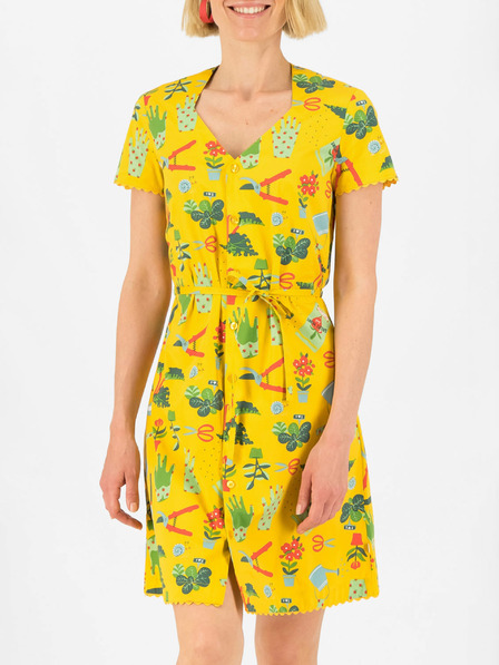 Blutsgeschwister Gelbes Blutsgeschwister Damen gemustertes Stretchkleid Fee im Garten Lass die Liebe wachsen