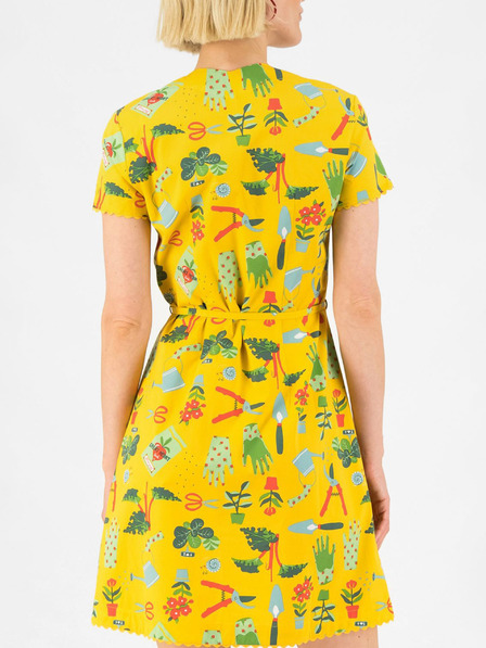 Blutsgeschwister Gelbes Blutsgeschwister Damen gemustertes Stretchkleid Fee im Garten Lass die Liebe wachsen