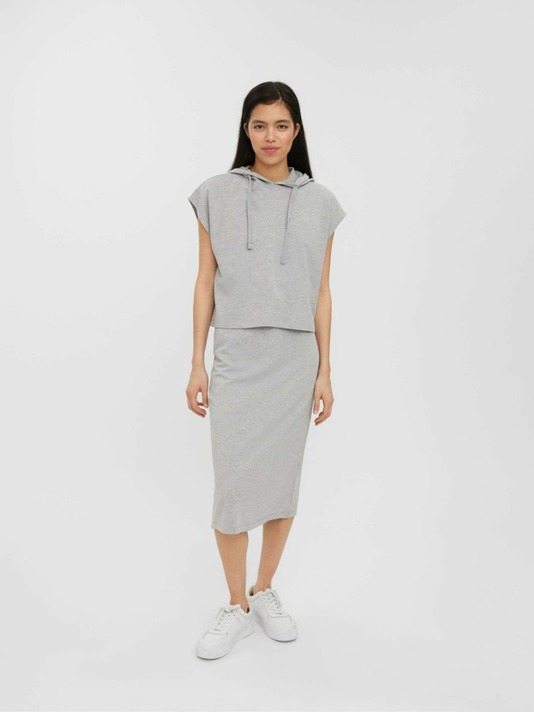 Vero Moda Hellgrau gestreiftes Kurzarm-Kapuzen-Sweatshirt VERO MODA Renew