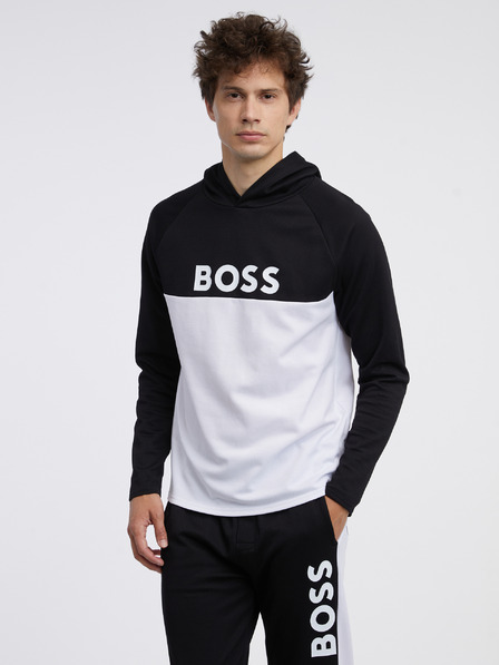 BOSS Weiß-schwarzer Herren-Kapuzenpullover Hugo Boss