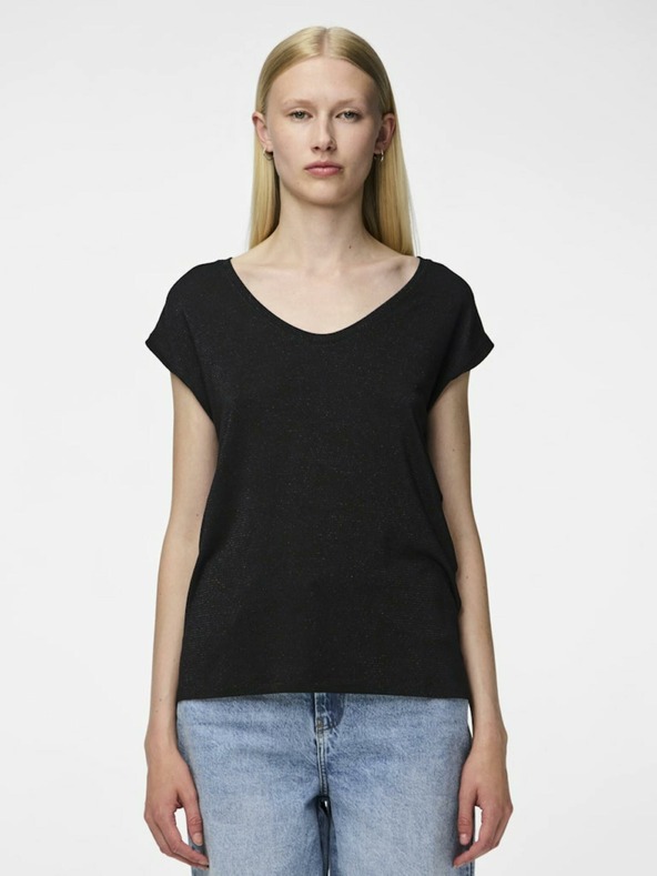 Pieces Schwarzes T-Shirt mit Metallfasern Pieces